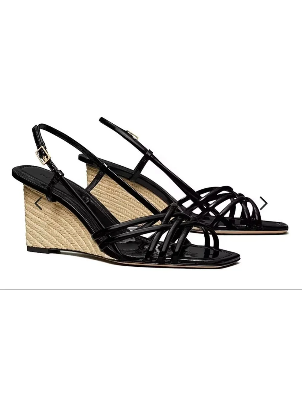 NWT Tory Burch Multi Strap Wedge Sandals Perfect Black Beige 8.5